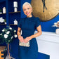 Ami Tulip Sleeve High Neck Mini Dress Navy