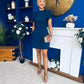 Ami Tulip Sleeve High Neck Mini Dress Navy