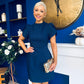 Ami Tulip Sleeve High Neck Mini Dress Navy