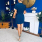Ami Tulip Sleeve High Neck Mini Dress Navy