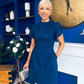 Ami Tulip Sleeve High Neck Mini Dress Navy