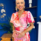 Drew Puff Sleeve Wrap Front Midi Dress Pink & Orange