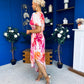 Drew Puff Sleeve Wrap Front Midi Dress Pink & Orange