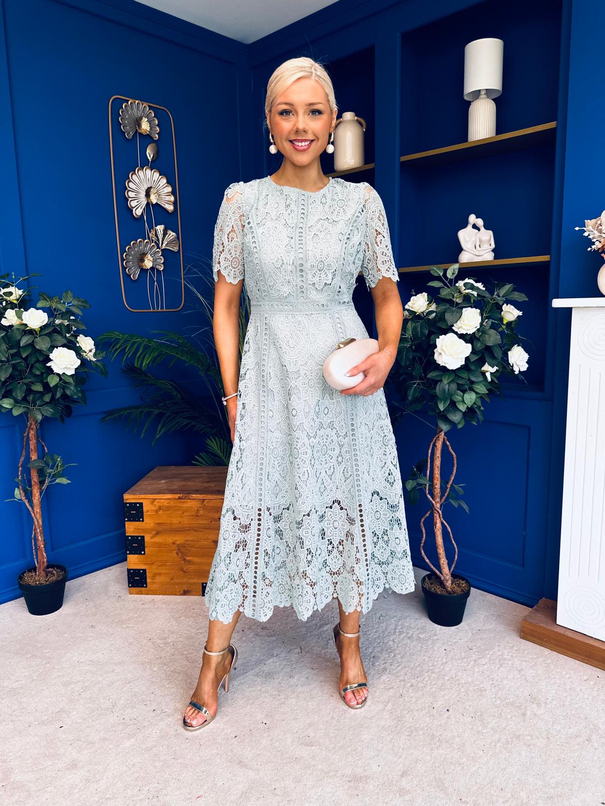 Niamh Crochet Occasion Midi Dress Sage