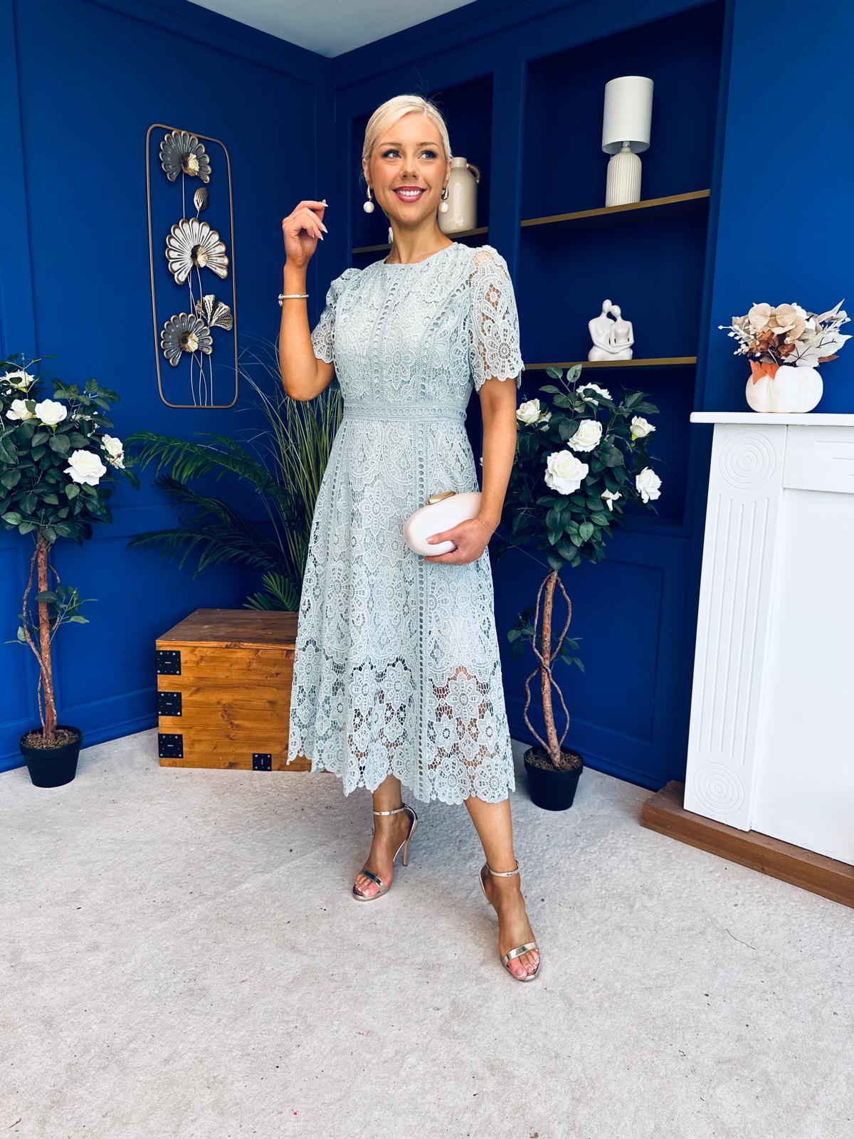 Niamh Crochet Occasion Midi Dress Sage