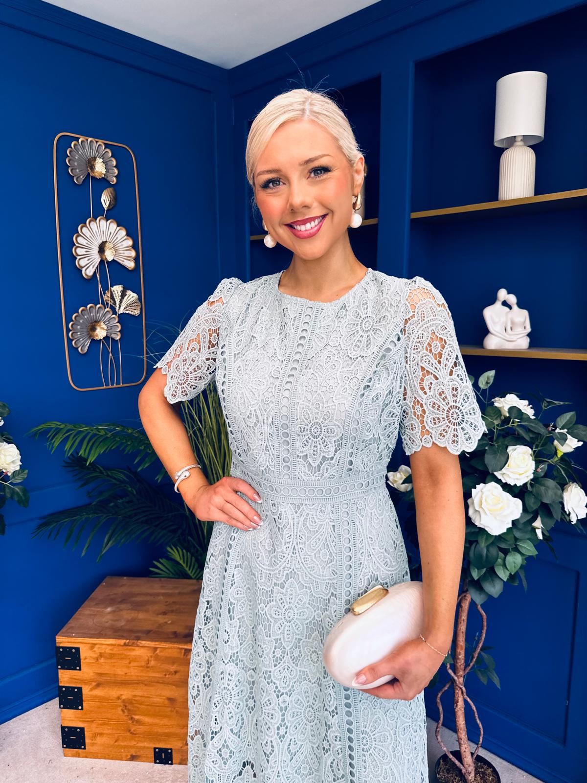 Niamh Crochet Occasion Midi Dress Sage
