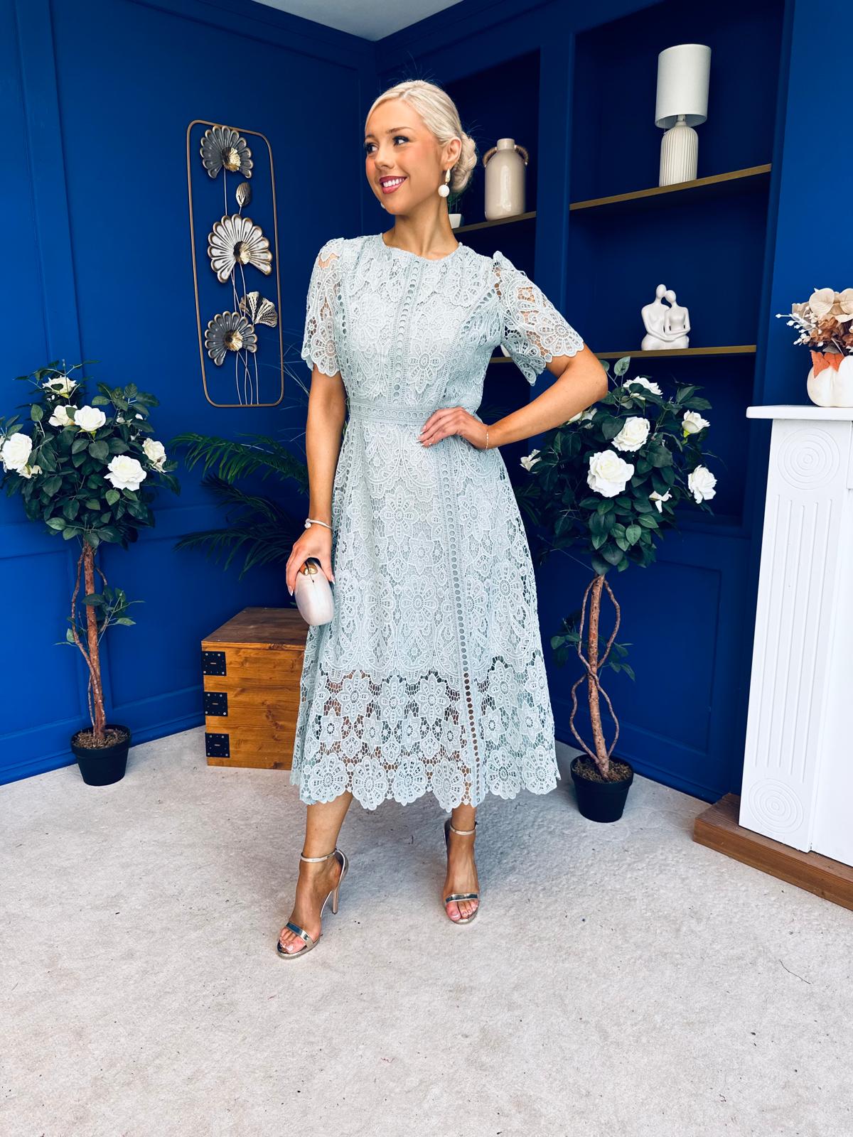Niamh Crochet Occasion Midi Dress Sage