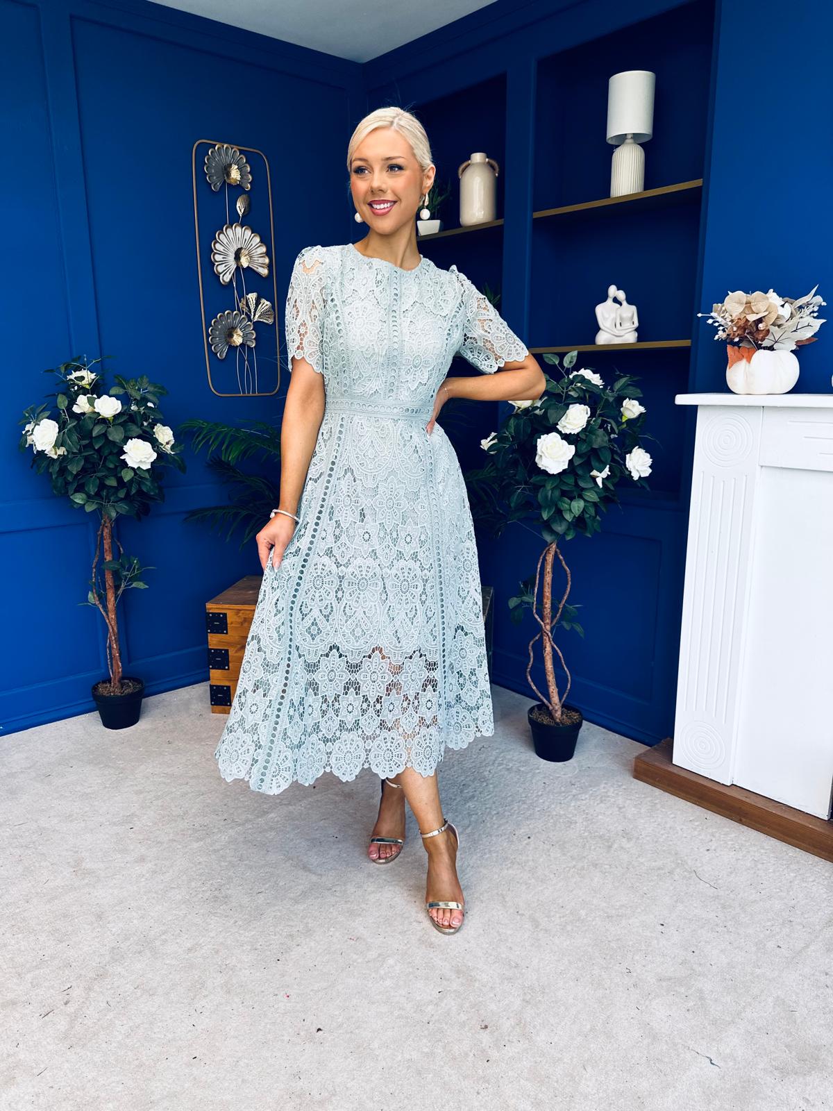 Niamh Crochet Occasion Midi Dress Sage