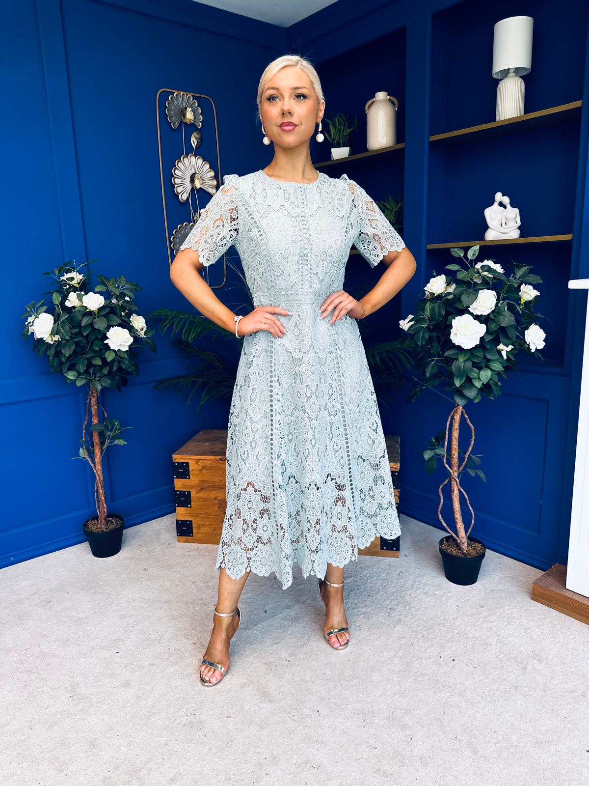 Niamh Crochet Occasion Midi Dress Sage