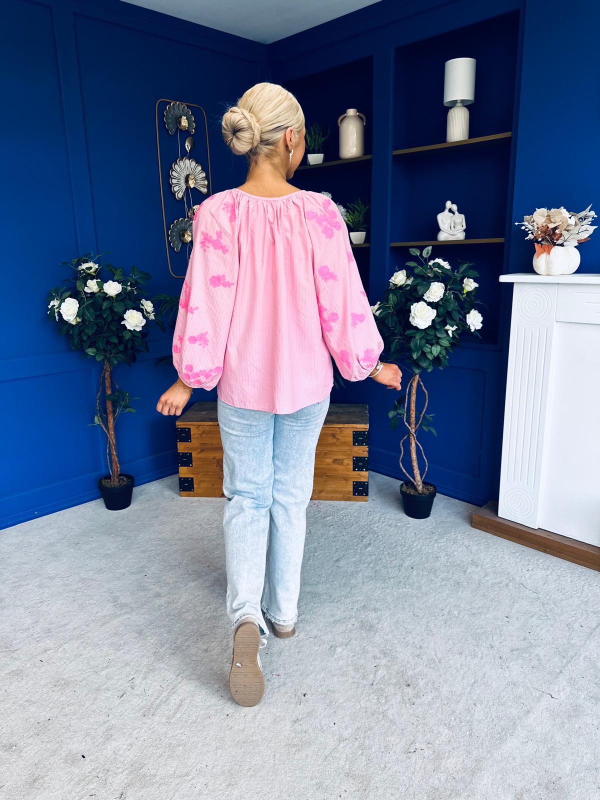 Gloria Embroidered Top Pink