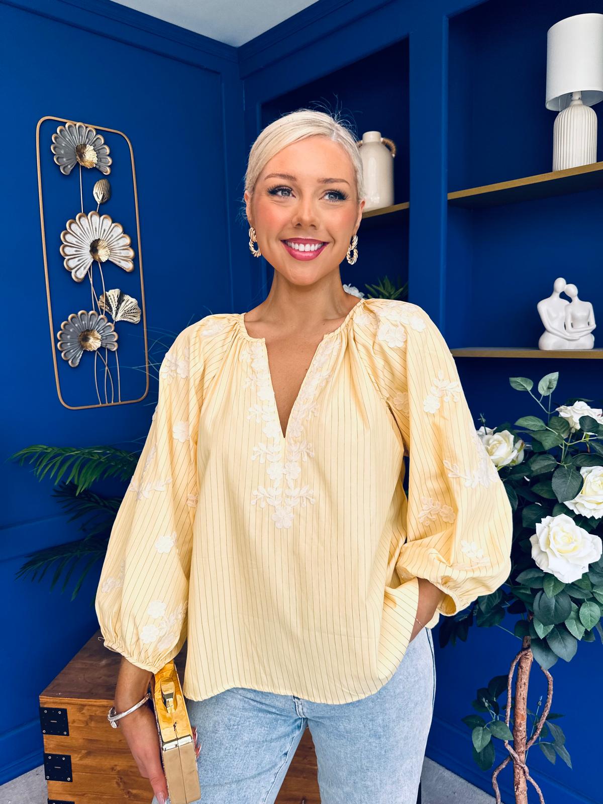 Gloria Embroidered Top Yellow