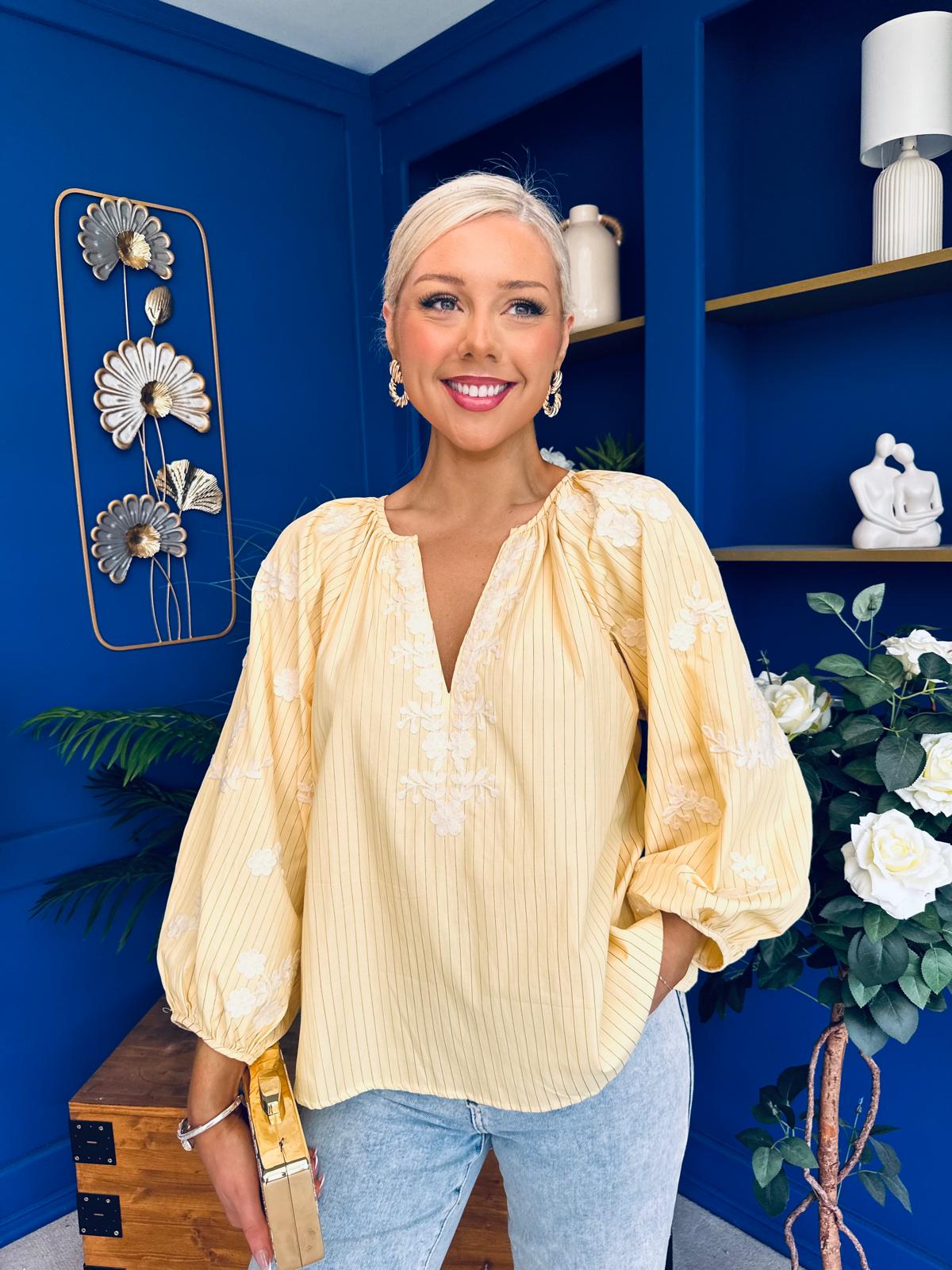 Gloria Embroidered Top Yellow