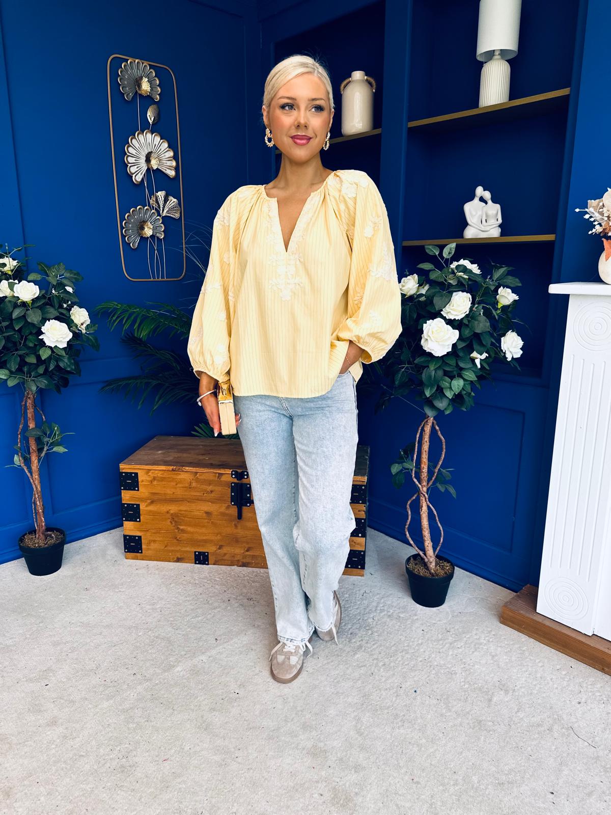 Gloria Embroidered Top Yellow