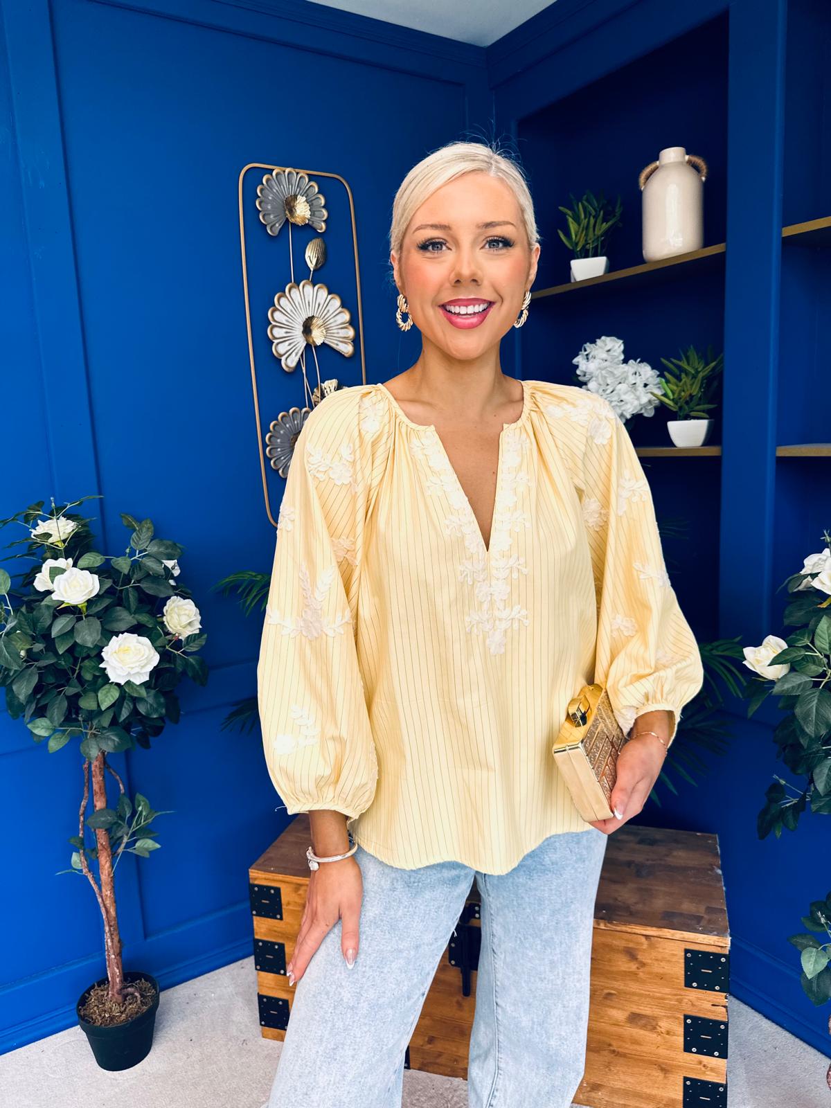 Gloria Embroidered Top Yellow