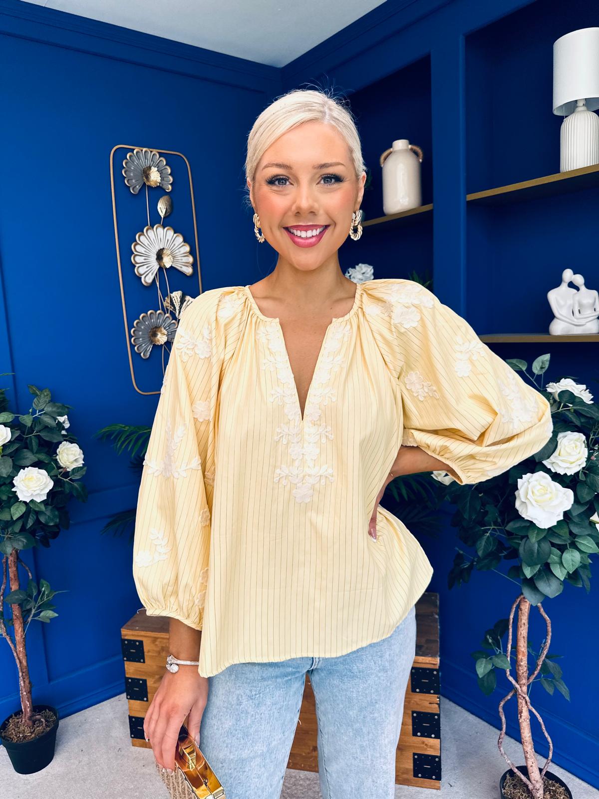 Gloria Embroidered Top Yellow