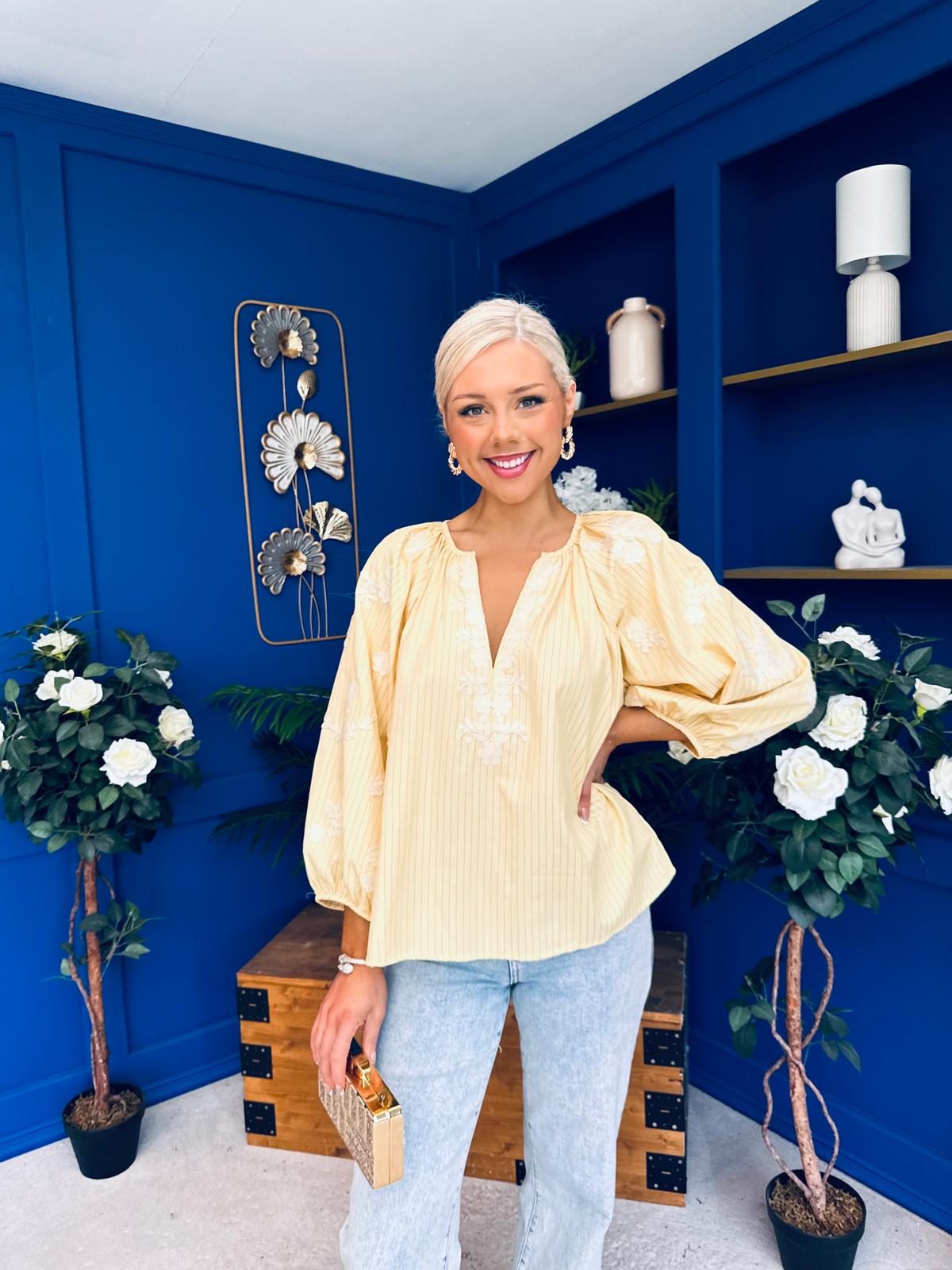 Gloria Embroidered Top Yellow