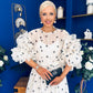 Ethna Frill Sleeve Occasion Dress Polka Cream