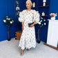 Ethna Frill Sleeve Occasion Dress Polka Cream