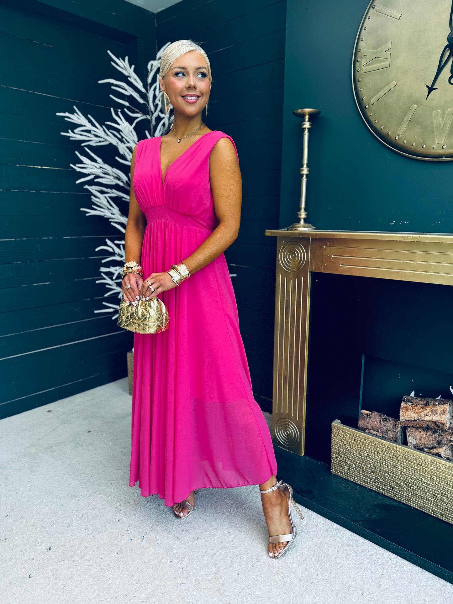 Janine Banded Maxi Dress Fuchsia