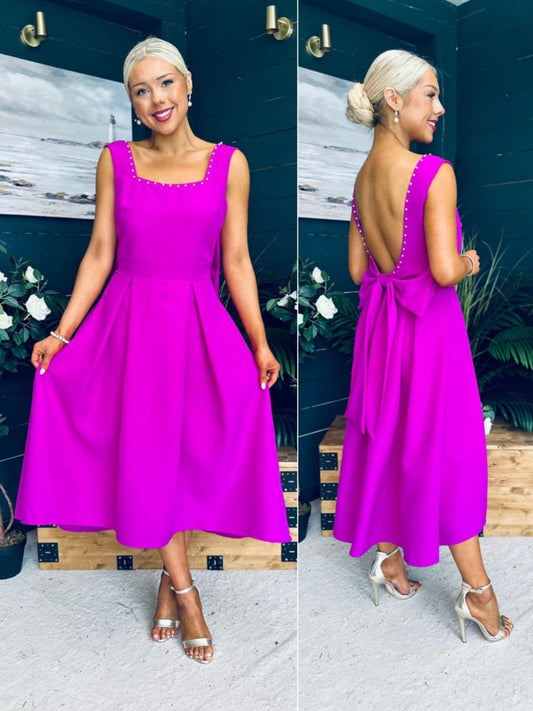Augusta Pearl Detail Midi Dress Orchid