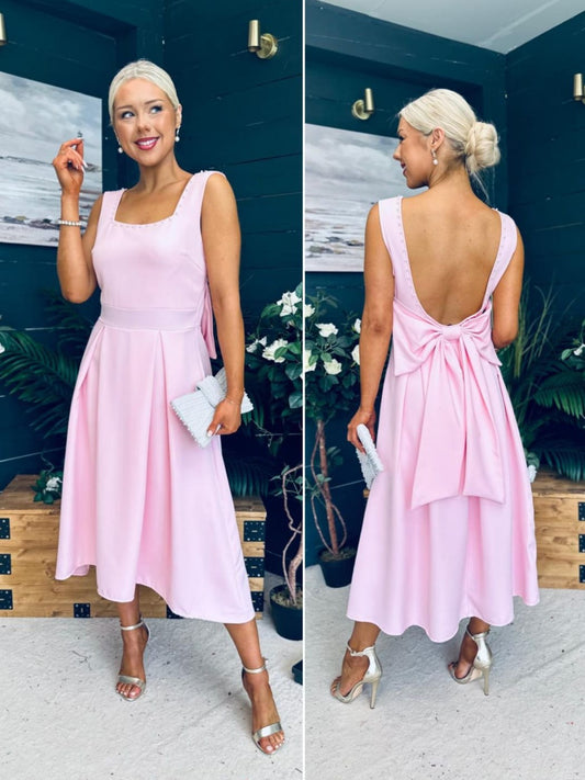 Augusta Pearl Detail Midi Dress Pwr Pink
