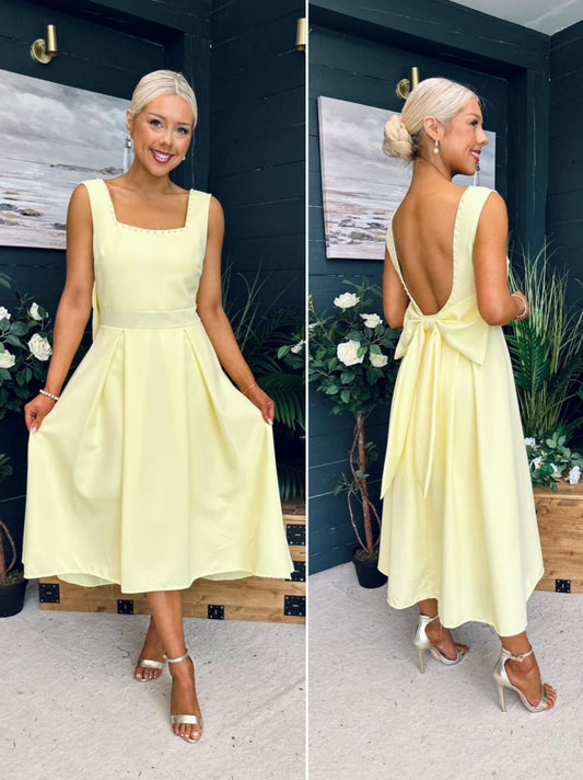 Augusta Pearl Detail Midi Dress Yellow