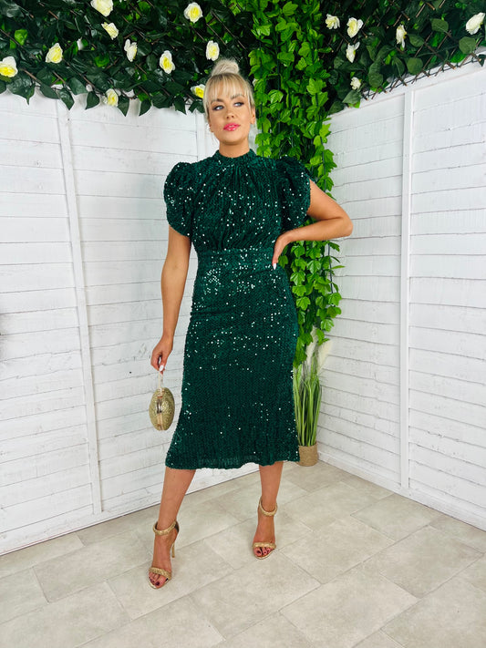 Claudia Sequin Dress Green