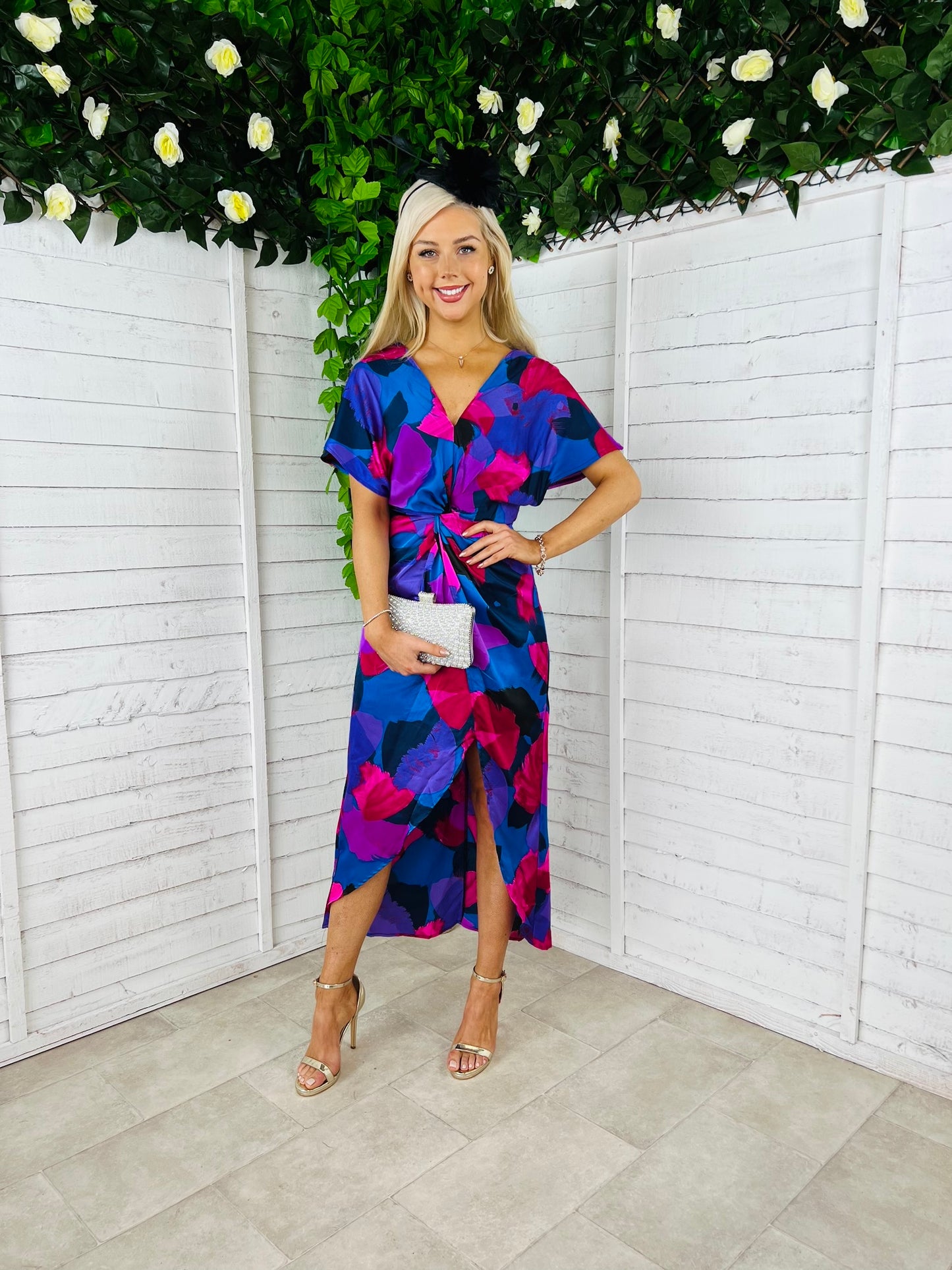 Blair Purple & Cobalt Abstract Knot Detail Wrap Maxi Dress