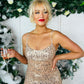 Valen Sheer Sequin Midi Dress Gold
