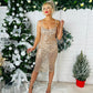 Valen Sheer Sequin Midi Dress Gold