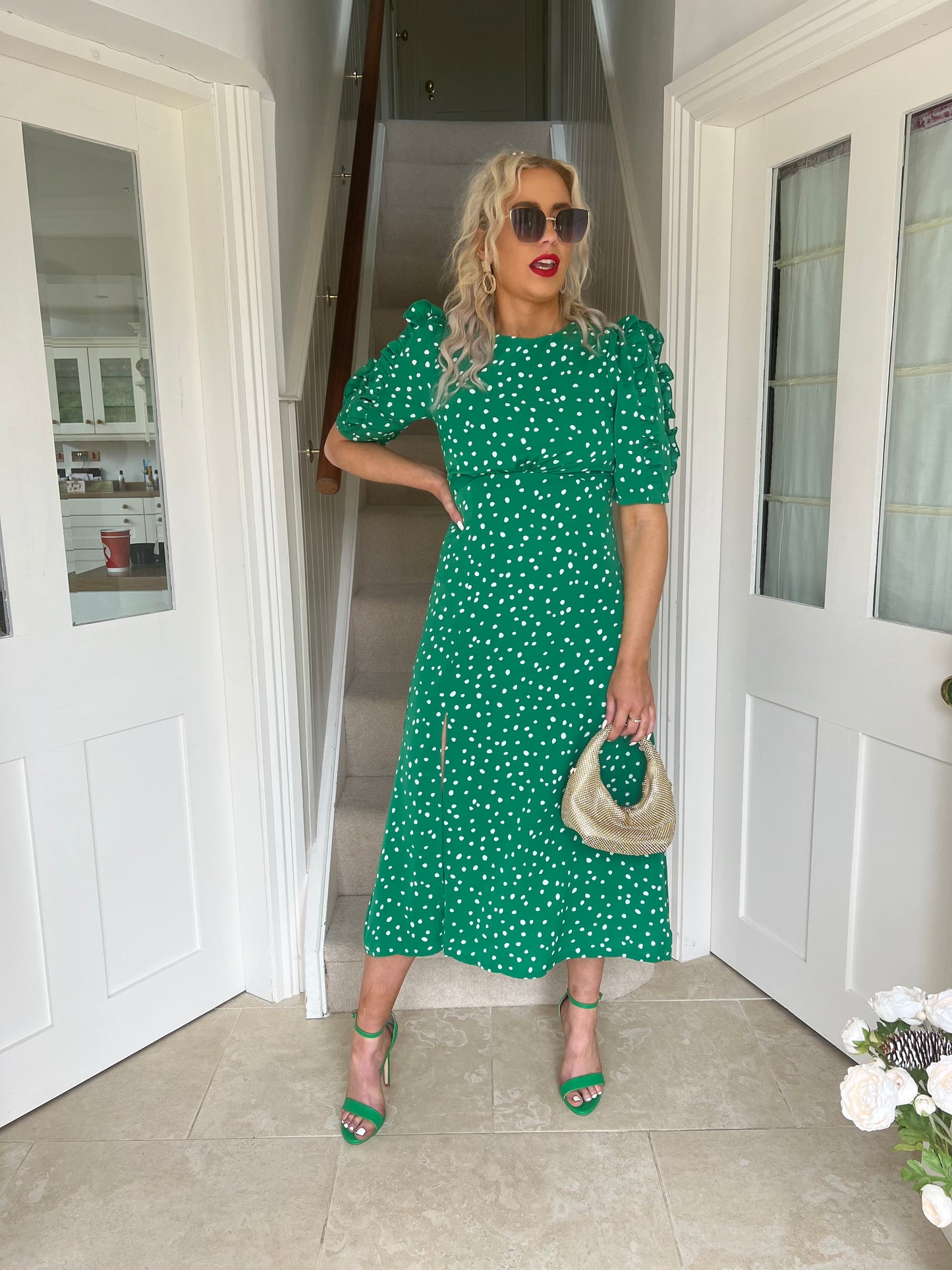 Adelyn Midi Dress Green Polka Dot