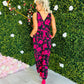 Emani Black & Pink Floral Wrap Neck Jumpsuit
