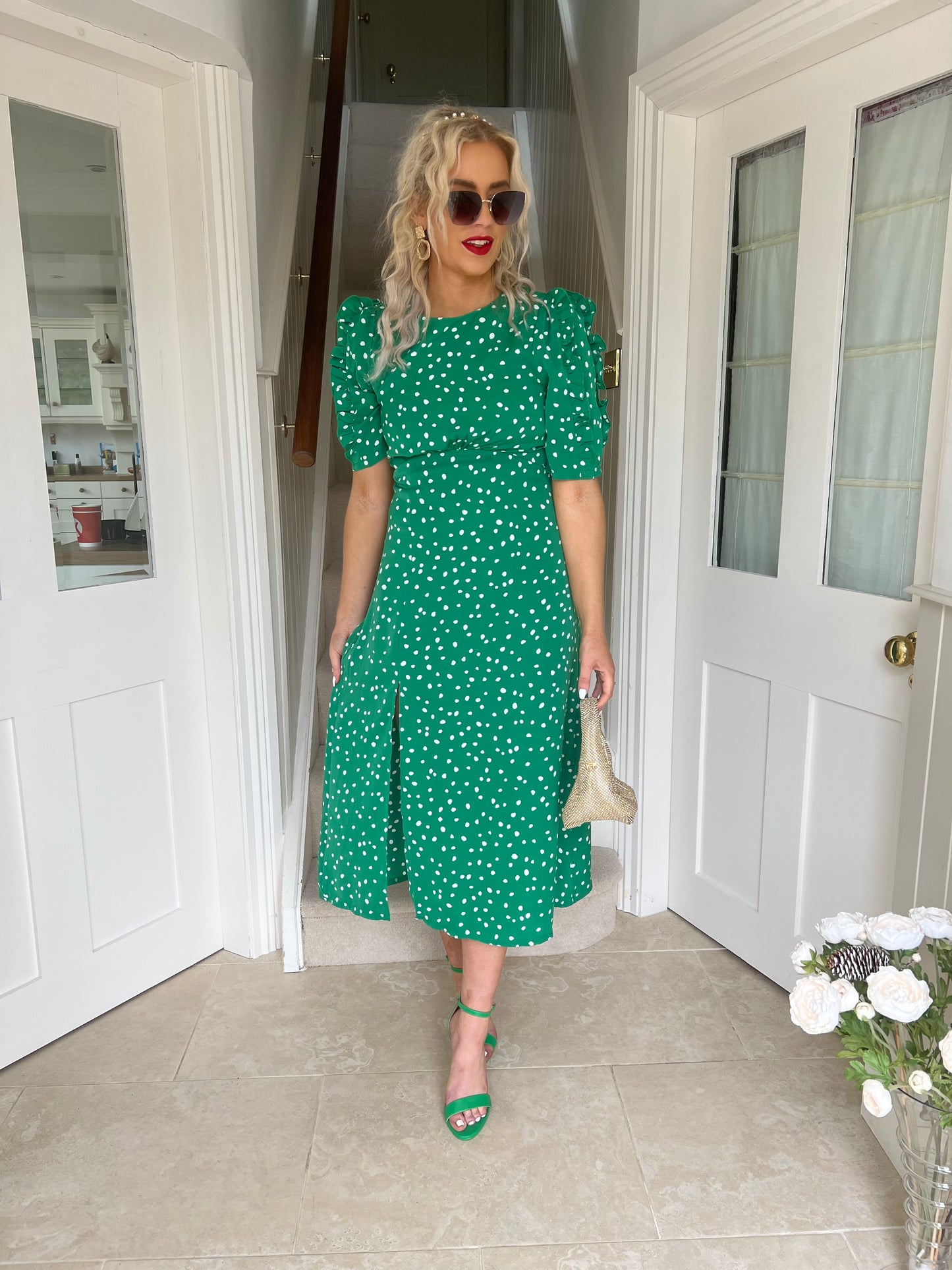 Adelyn Midi Dress Green Polka Dot