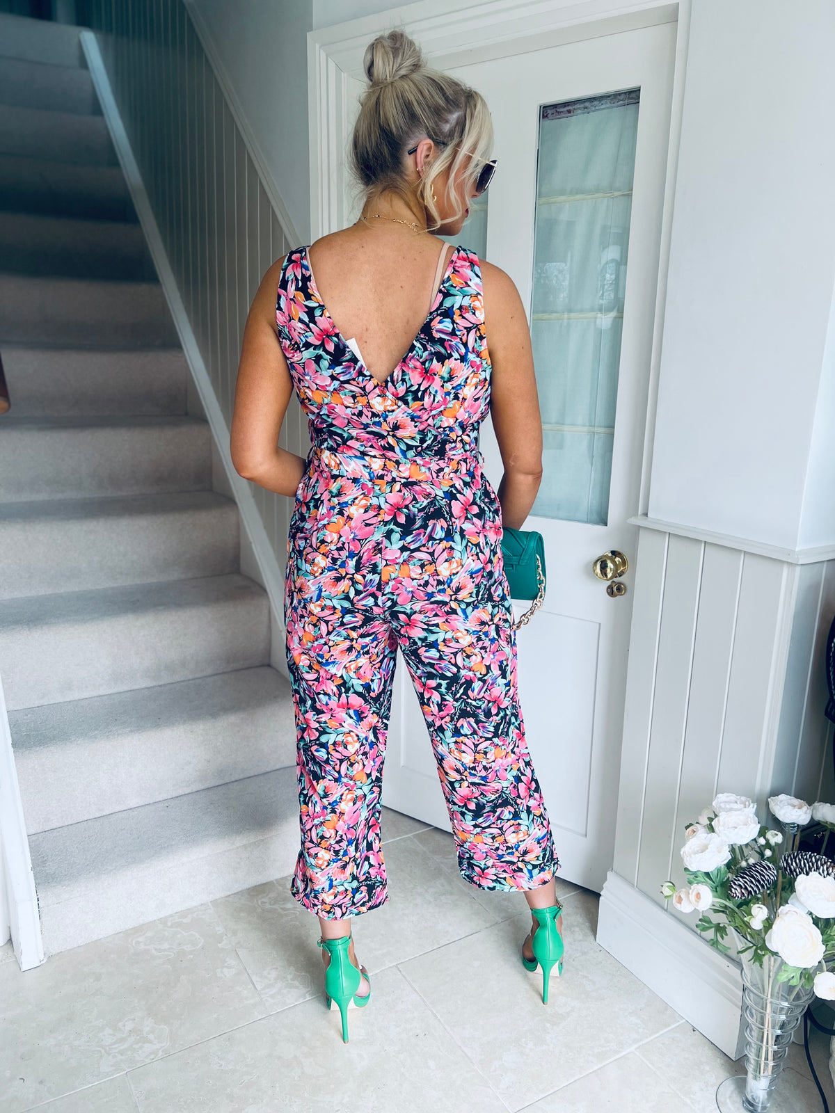 Florence Wrap Neck Jumpsuit Pink/Orange Floral
