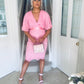 Aubree Pleated Chiffon & Lace Dress Pink