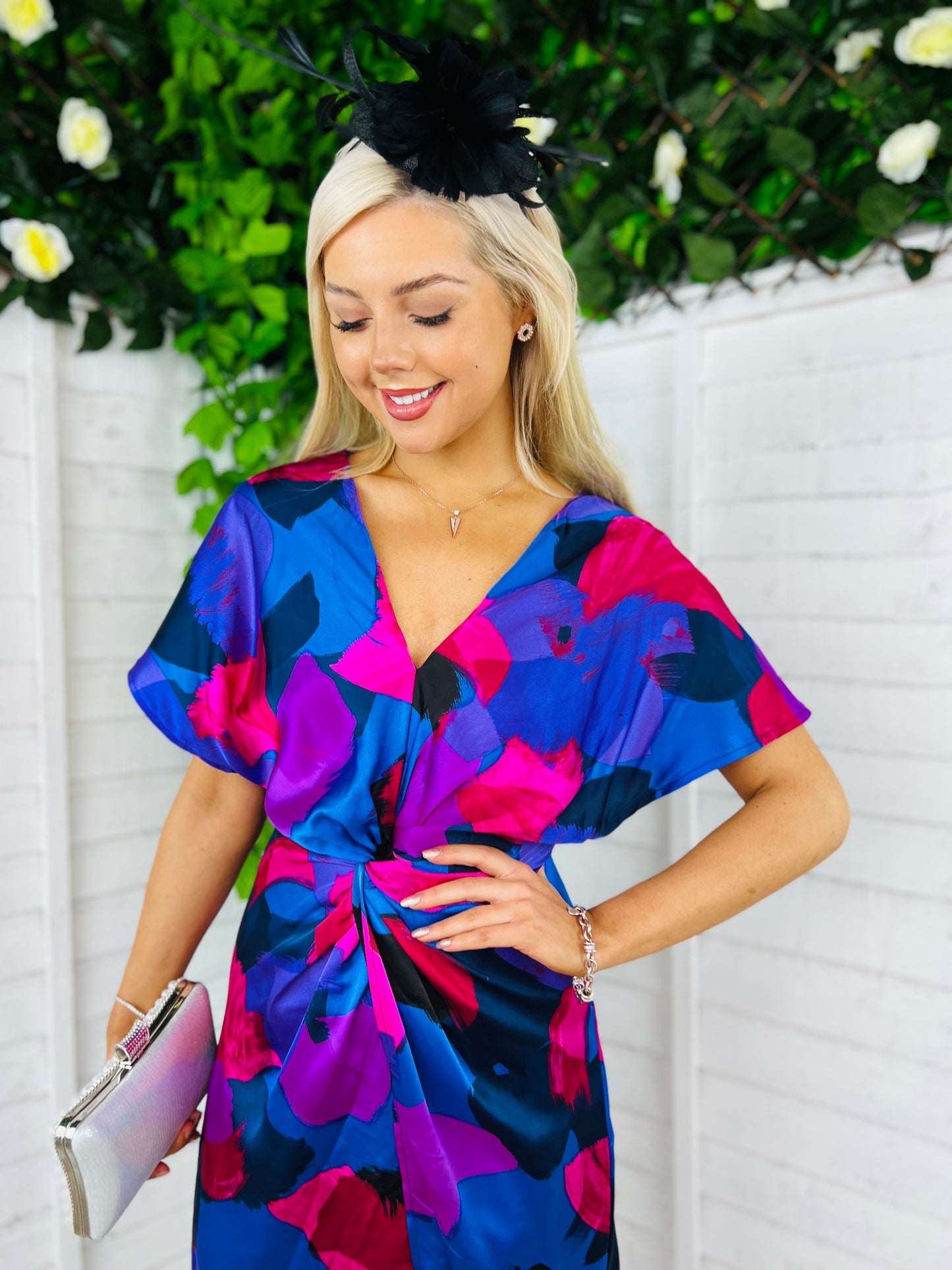 Blair Purple & Cobalt Abstract Knot Detail Wrap Maxi Dress
