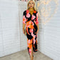 Audrey Orange & Pink Floral Twist Detail Midi Dress
