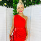 Bella Ruched Detail One Shoulder Dress Red