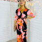 Audrey Orange & Pink Floral Twist Detail Midi Dress