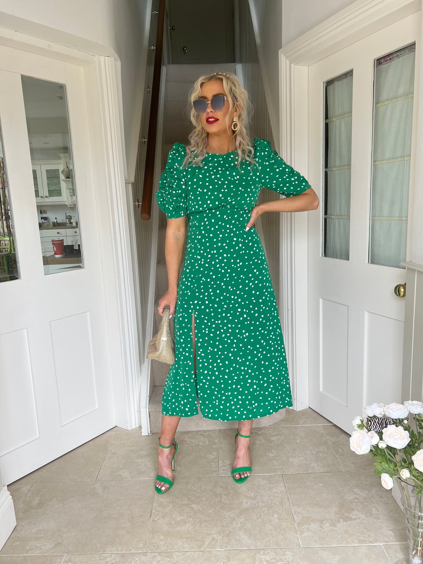 Adelyn Midi Dress Green Polka Dot