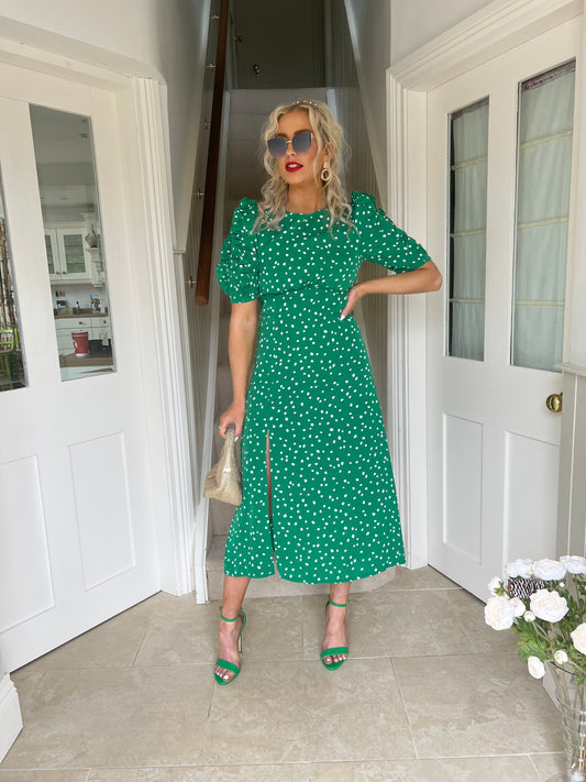 Adelyn Midi Dress Green Polka Dot