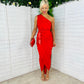 Bella Ruched Detail One Shoulder Dress Red