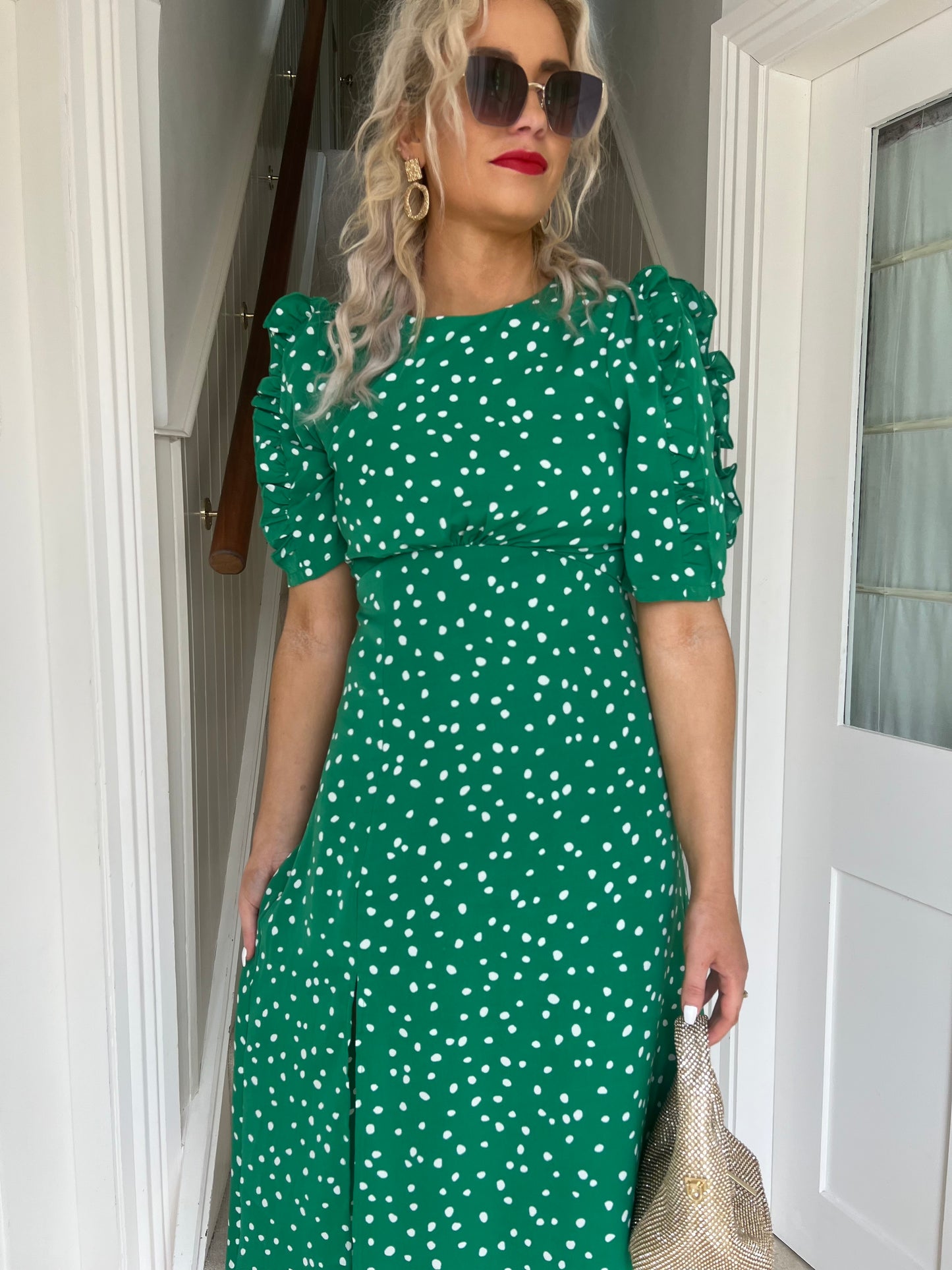 Adelyn Midi Dress Green Polka Dot