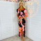 Audrey Orange & Pink Floral Twist Detail Midi Dress