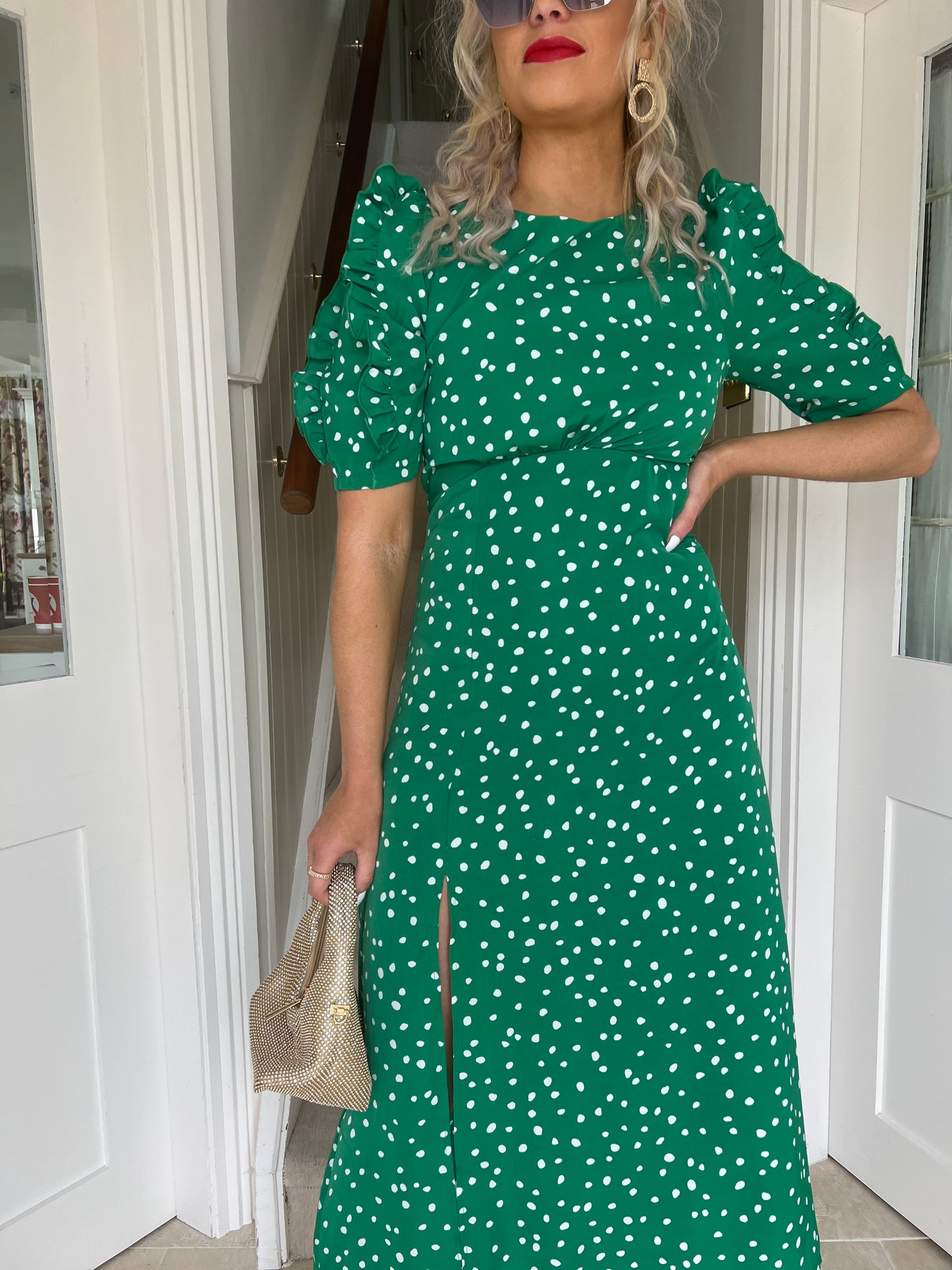 Adelyn Midi Dress Green Polka Dot