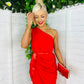 Bella Ruched Detail One Shoulder Dress Red