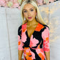 Audrey Orange & Pink Floral Twist Detail Midi Dress
