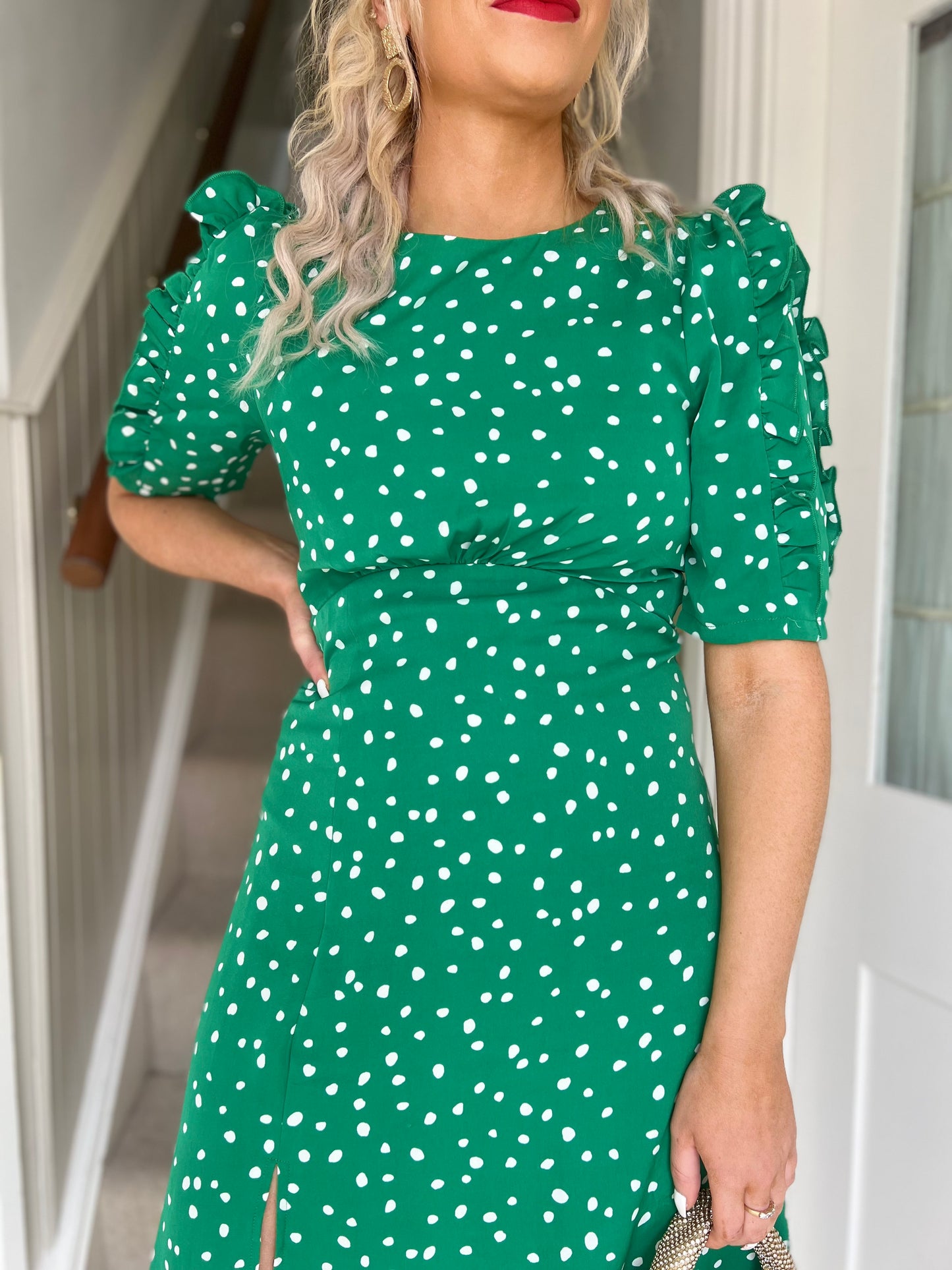 Adelyn Midi Dress Green Polka Dot