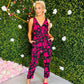 Emani Black & Pink Floral Wrap Neck Jumpsuit