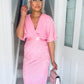 Aubree Pleated Chiffon & Lace Dress Pink